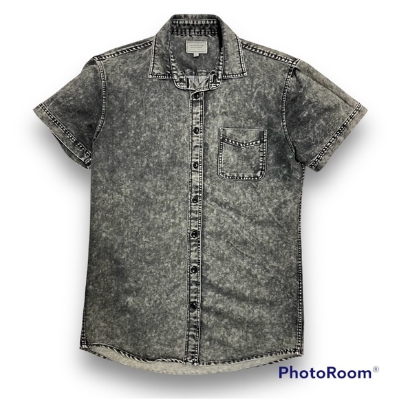 FRANK & OAK Acid Wash Grey Button Up Short Sleeve Shirt Top S - Picture 3 of 7